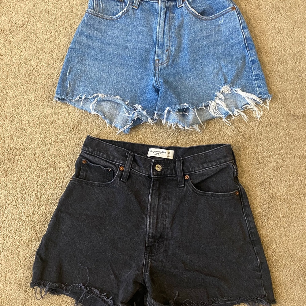 Abercrombie Bundle High-Waist Black & Light Wash Denim Shorts - Distressed Hem
